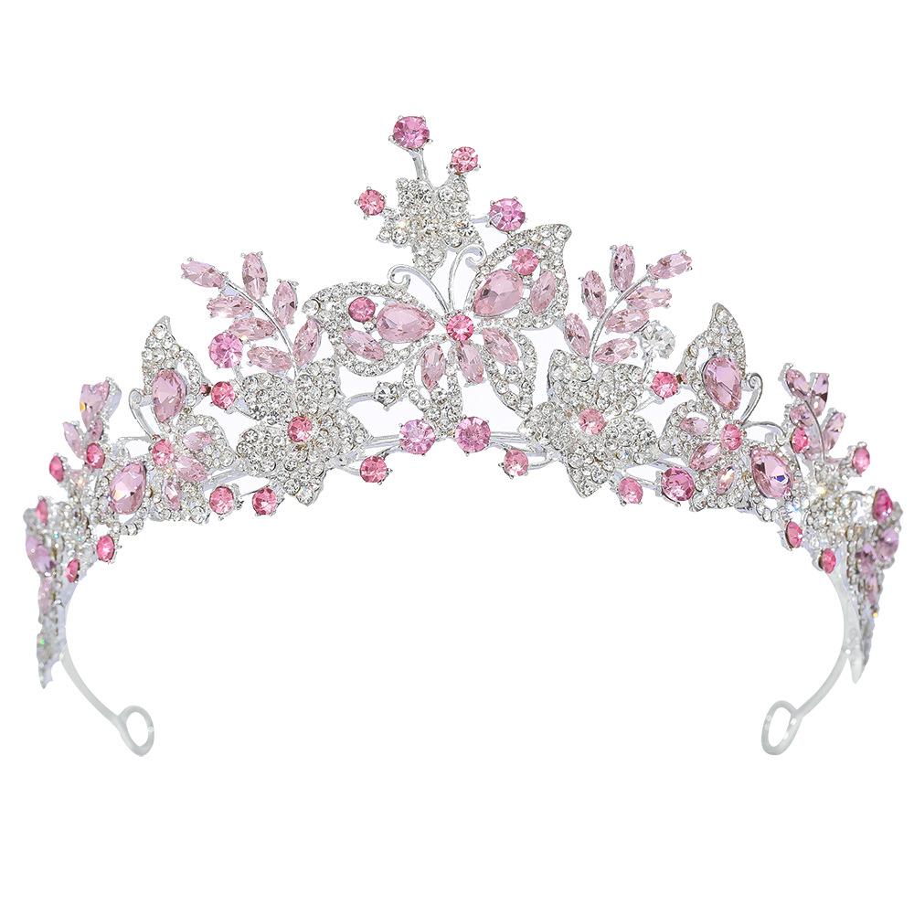 Sweet Butterfly Floral AB Color Crystal Crown Rhinestone Princess Pageant Diadem Wedding Hair Accessories Tiaras Jewelry