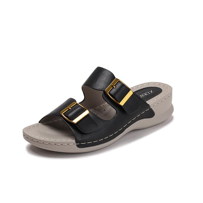 Thick-soled Heightening Slippers for Women's Summer Wear, New Breathable Lazy People Pedal Beach Sandals