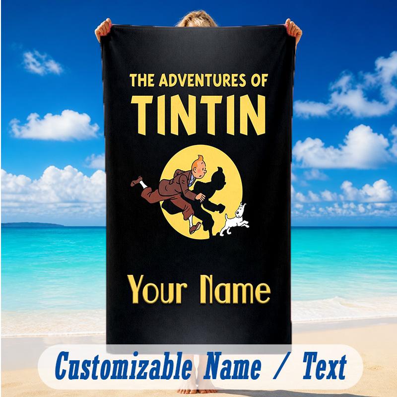 Strandtuch mit individuellem Namen und Text, Schnell trocknendes großes Handtuch für Strand und ZuhauseTintin