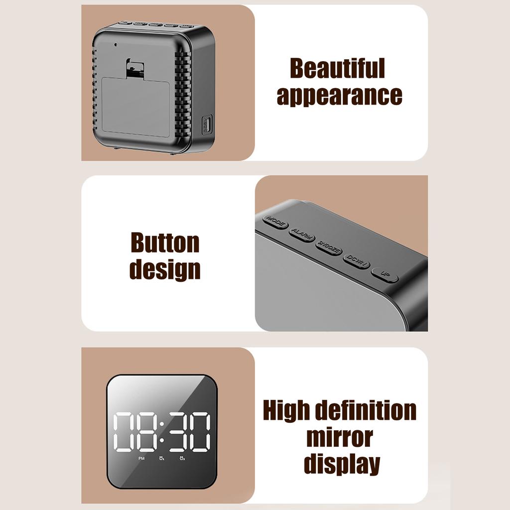 Fashionable LED Digital Mirror Clock with Voice Control Alarm Time and Temperature Display for Students Table Clock
