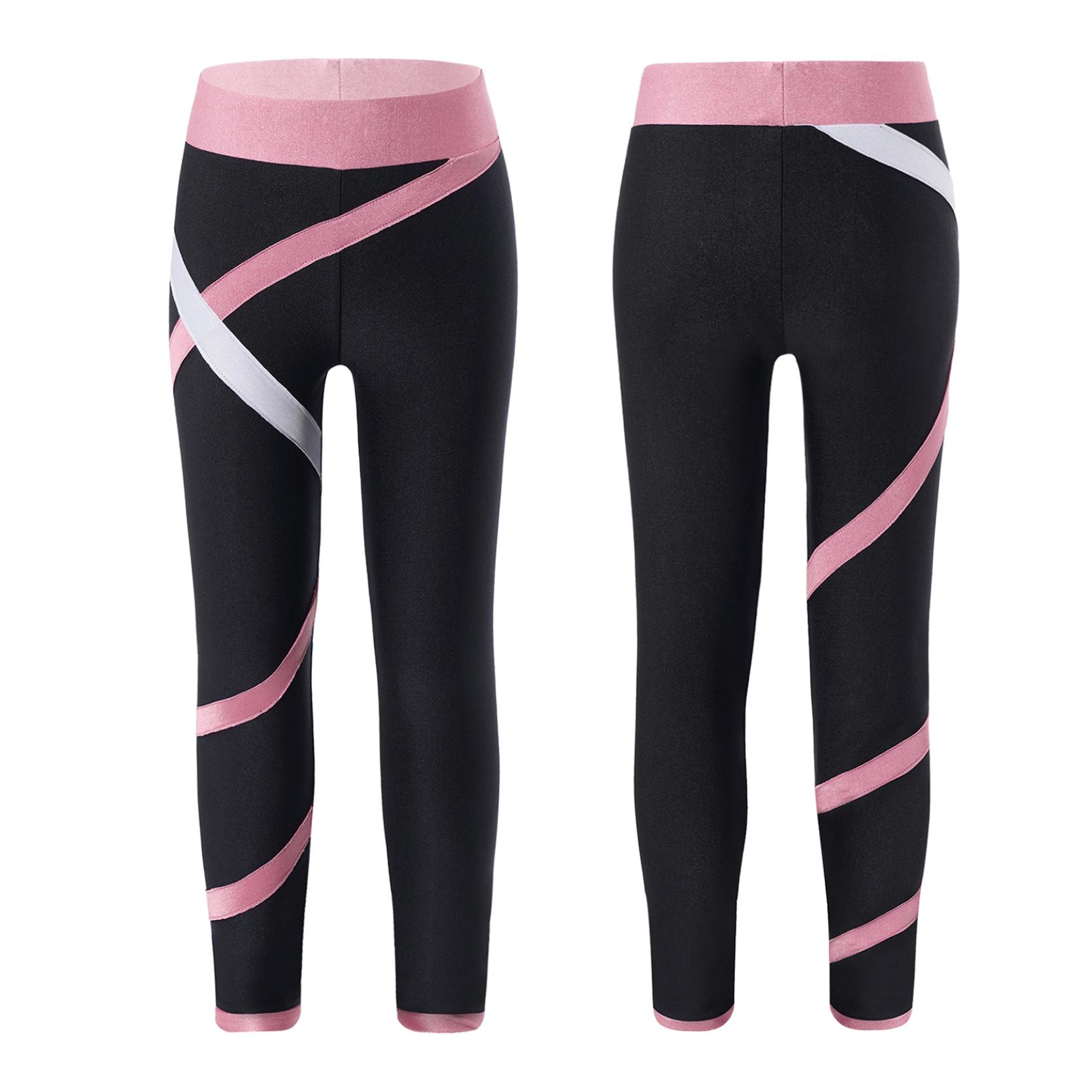 Kinder Mädchen Sportbekleidung Colorblock Leggings Dehnbare Sporthose für Gymnastik Yoga Workout Fitness 5-6 Years rosa