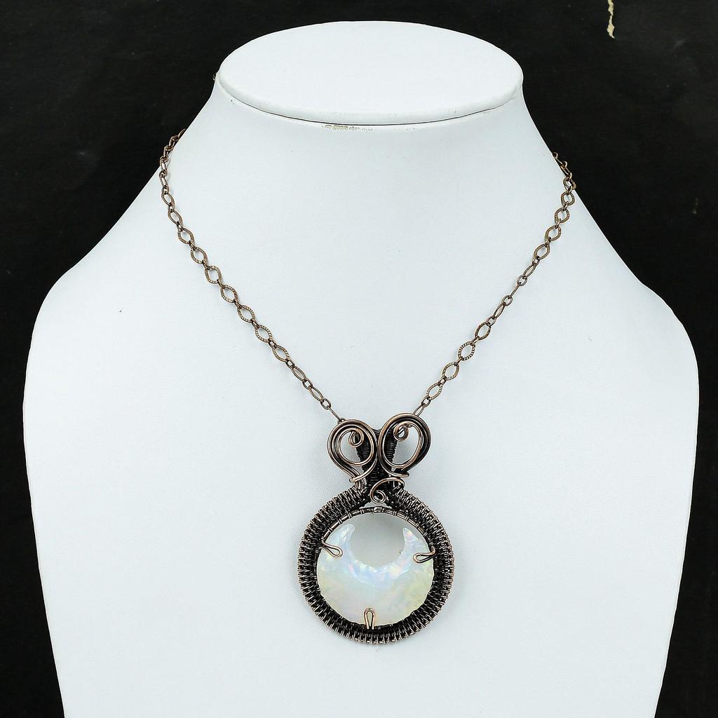 Milky Opal Rough Pendant Copper Wire Wrapped Pendant Handmade Beautiful Jewelry Real Gemstone Pendant Copper Wire Wrap Jewelry Gift For Wife