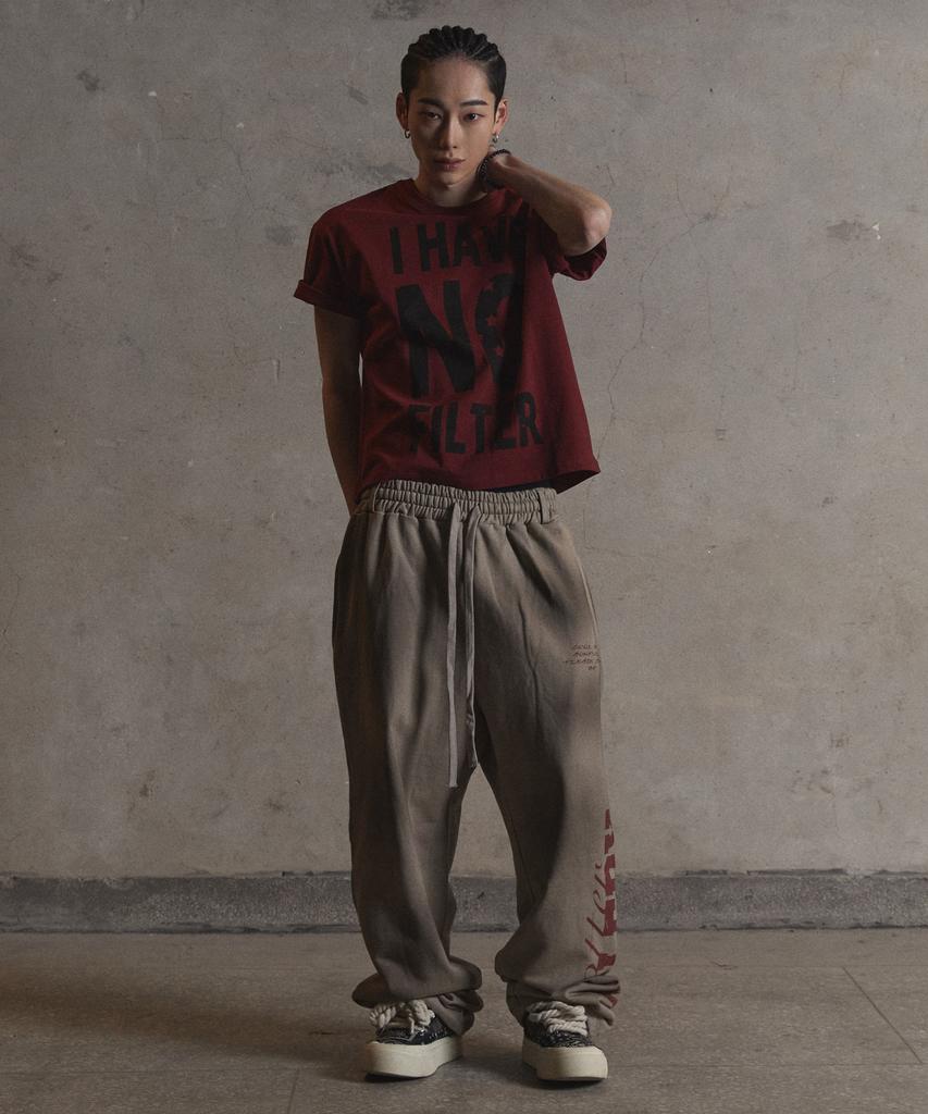 Garter Gallery Side Logo Cross Dirty Sweat Pants_Beige