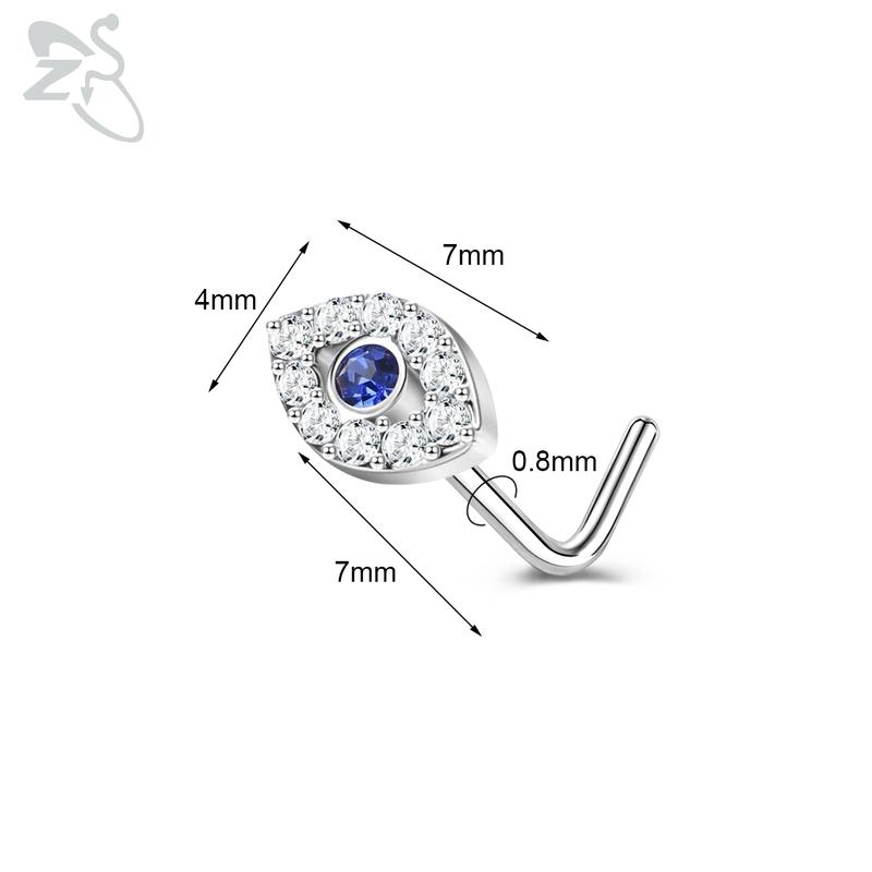 ZS 1 Piece Cute CZ Crystal Nose Stud L-Shape 20g Stainless Steel Nose Piercings Flower Moon Heart Shape Zircon Nostril Piercing