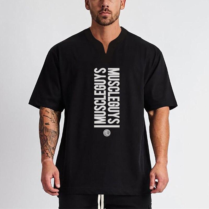 Muscleguys мужские летние свободные футболки высокого качества с графическим рисунком модные повседневные мужские топы для фитнеса хлопковые негабаритные удобная спортивная одежда M чёрный 1175₽