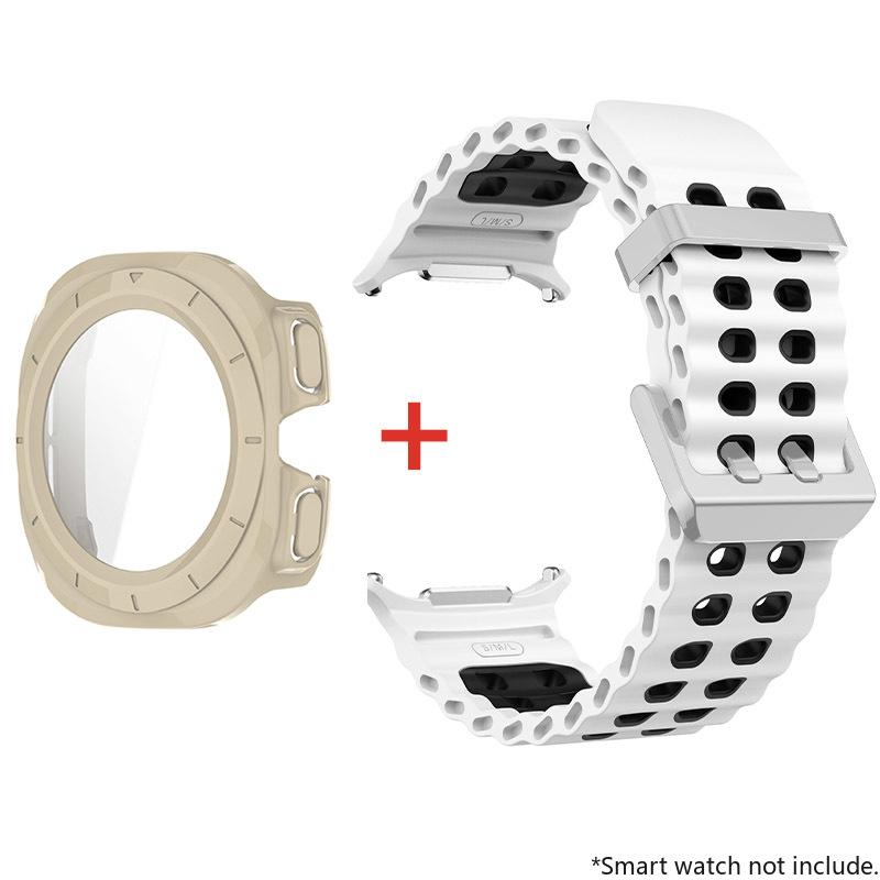 Glass+Case+Band For Samsung Galaxy Watch Ultra Strap 47mm Sport silicone Bracelet for Galaxy Watch Ultra 7 47 Strap Accessories