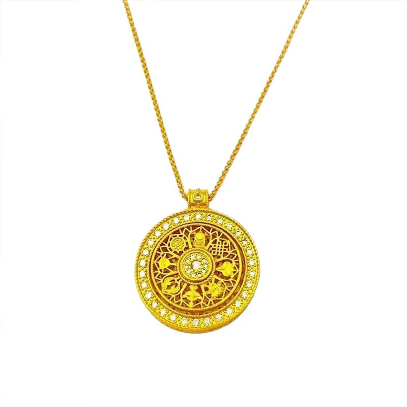 Vintage Ruyi Rotatable Pendant Good Fortune Necklace Women Fashion Versatile Round Pendant Necklace Jewelry Gifts