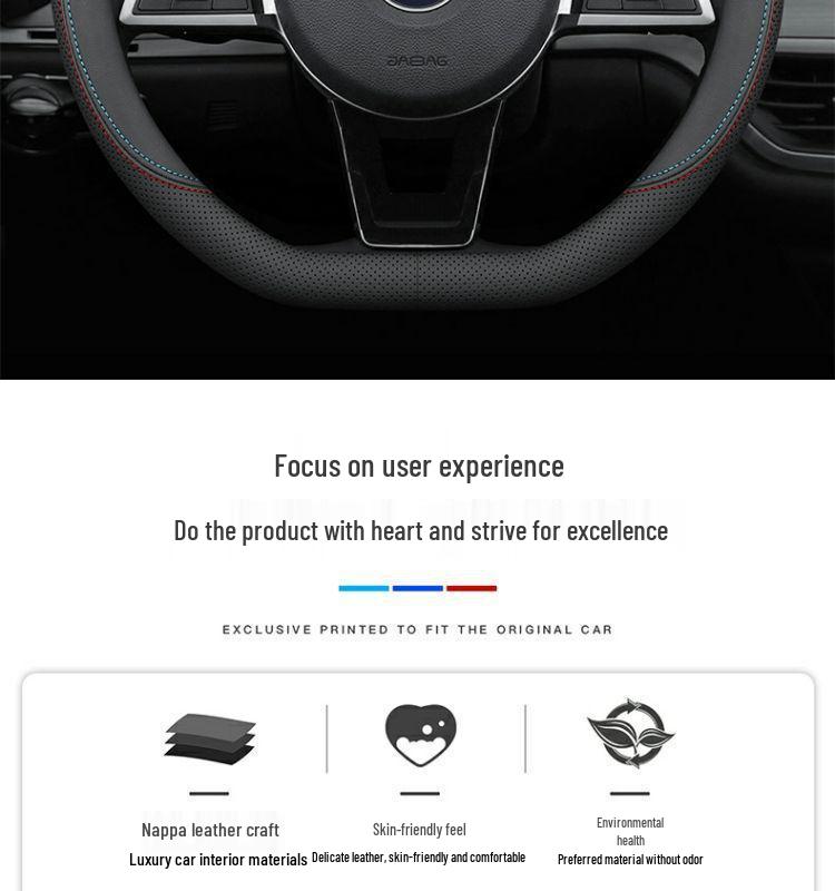 BYD New Energy Genuine Leather Steering Wheel Cover - Ultra-thin, All-season for Han, Tang, Qin, Song, MAX, Yuan, E2F3 models.