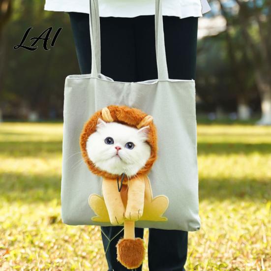 Lion Design with Head Pet Carrying Cat Bag Hole, Plush Rabbit Pig Breathable Canvas