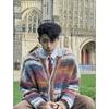Men's and Women's Trendy Color Block Autumn/Winter Loose Knit Cardigan Sweater