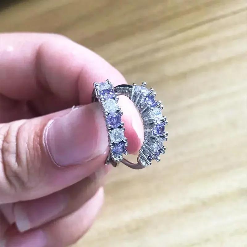 Luxury Colorful Blue Zircon Hoop Earrings for Women CZ Crystal Silver Color Hoop Earrings Wedding  Brincos Gifts