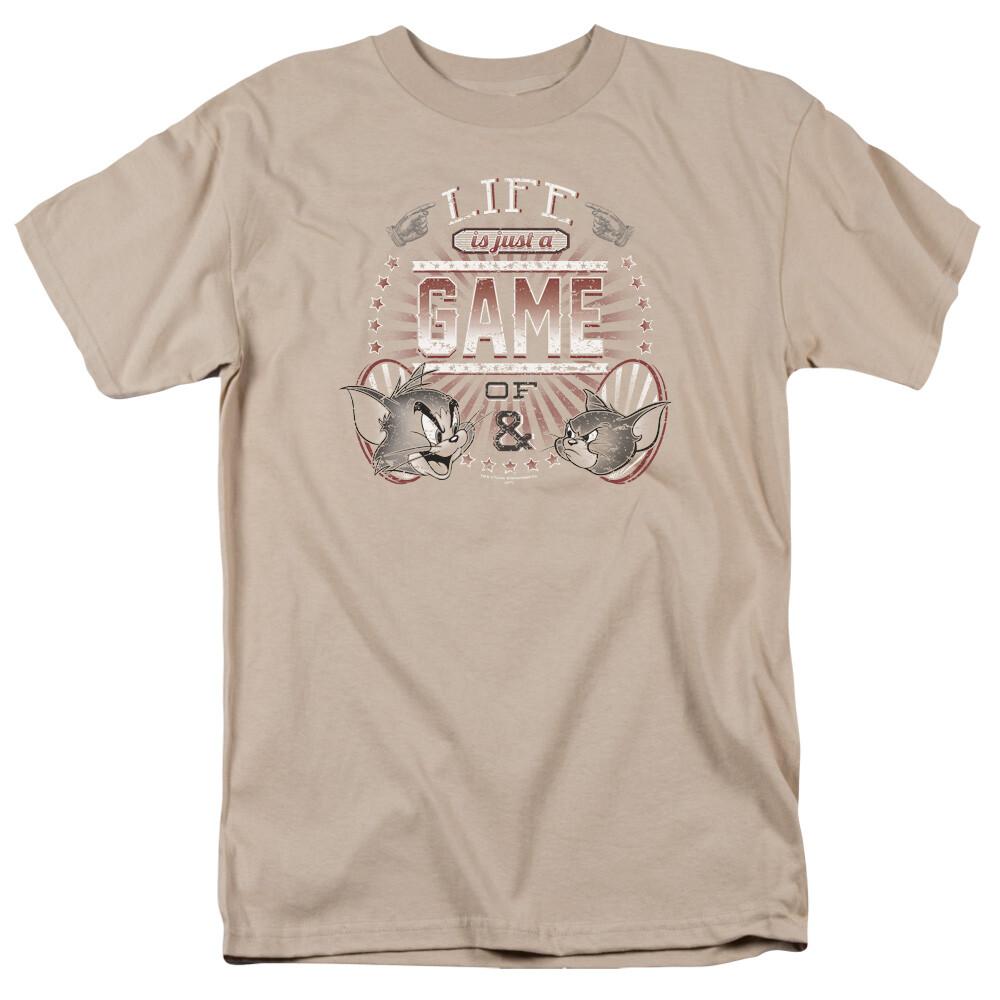 26 Tom and Jerry Life Is A Game T Shirt Mens Licensed Cartoon Merchandise Sand Unisex T-Shirt M