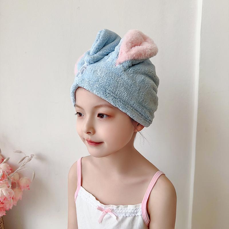 Dry Hair Cap Polyester Nylon Coral Fleece Absorbent Rabbit Ears Dry Hair Cap Towels Children's and Adults' Thickened Shower Caps