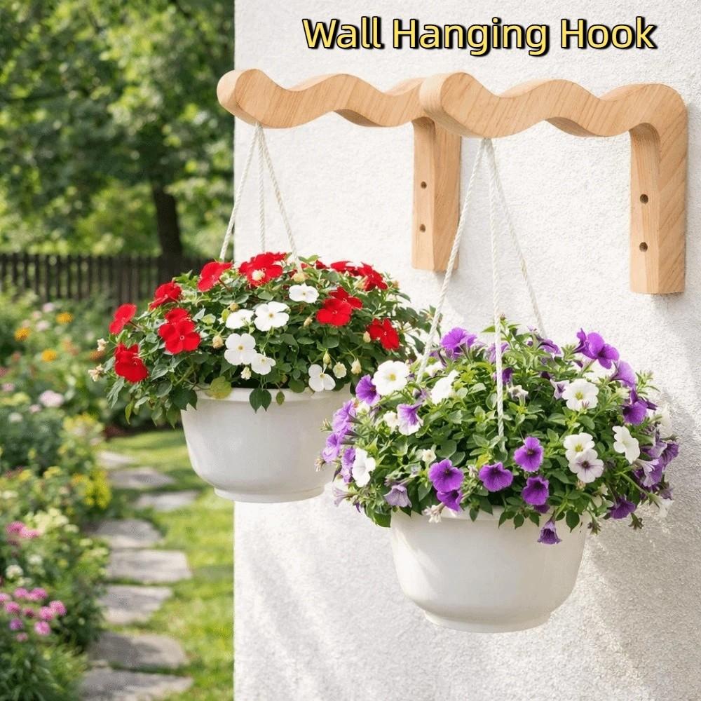 2PCS Sturdy Wooden Plant Hanger Wall Mounted Flower Basket Hanging Hook Patio Decoration