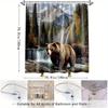 1pc Large Bear Shower Curtain - Nature Scene Bathroom Decor with Brown Bear, Mountain Landscape & Waterfall, Machine Washable