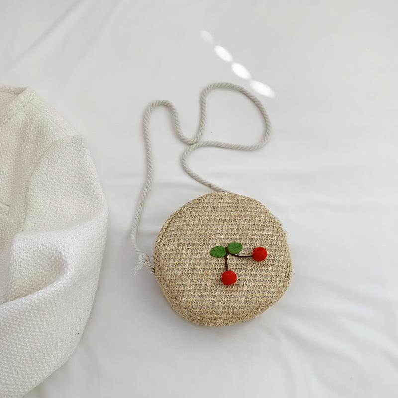 

2025 Spring New Straw Cherry Small Round Bag Versatile Casual Handwoven Shoulder Bag Cute Oblique Cross Tide Bag хаки