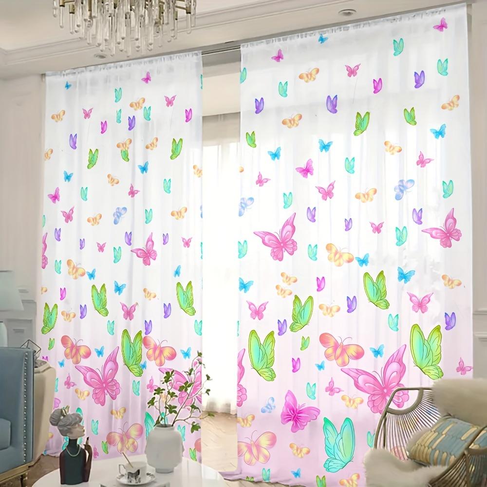 2 Paneele Schmetterling Voile Gardine Transparent Vorhang für Schlafzimmer Wohnzimmer Jalousien Fenstergröße kann angepasst werden 240*270