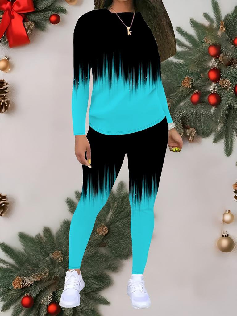 Women's Love Print 2-Piece Outfit: Long Sleeve Crew Neck Top & Pants, Holiday Limited Casual Party Gift Suit