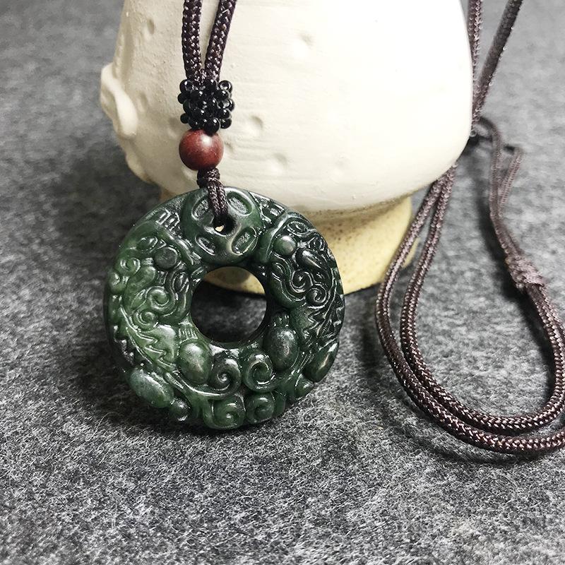 Serpentine Jade Pixiu Pendant: Double Pixiu Luck Charm for Men and Women. 1275