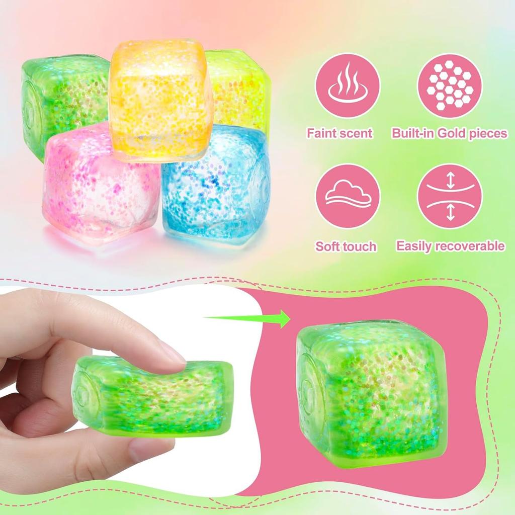 5/10 Pcs Stress Cube Squishy Stress Balls for Anxiety Stress Relief Slow Rising Sparkling Malt Sugar Squeeze Toy for Kids