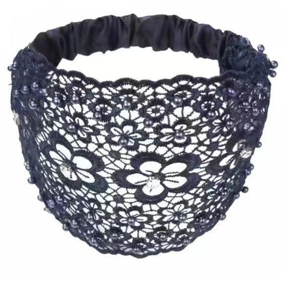 Breiter hohler Stirnband mit Perlen, Douyin-Promi-Stil, kaschiert graue Haare, vielseitige Kopfbedeckung/Kopftuch