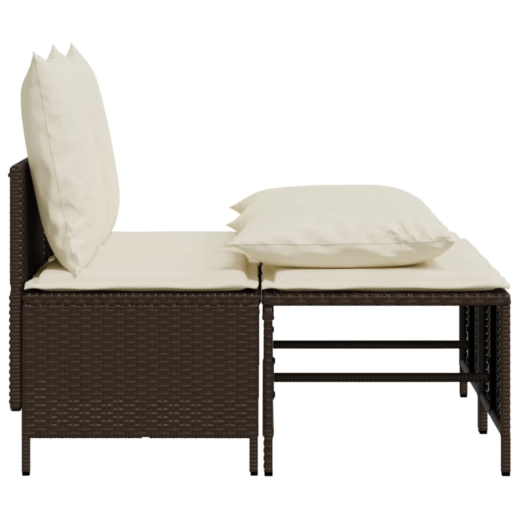 4 Piece Garden Sofa Set with Cushions Brown Poly Rattan