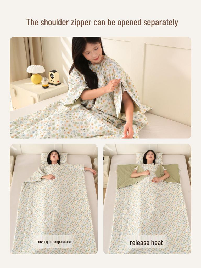 Summer Cotton Double Layer Gauze Shoulder Protector Sleeping Bag, Plus Size for Adults, Lightweight for Indoor/Outdoor Use