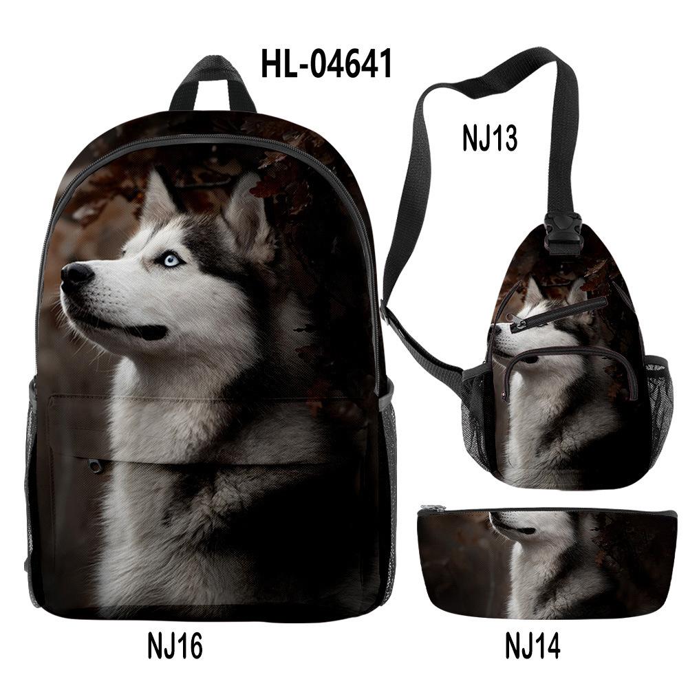 Classico Novità Strano Divertente Cool Husky Stampa 3D 3pz/Set alunno Zaini Scolastici Zaino per Viaggio per Laptop Borsa da Petto Astuccio