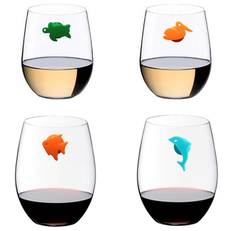 12ks/sada Silikonová značka mořských živočichů na sklenice na víno Identifikátor pohárku na pití