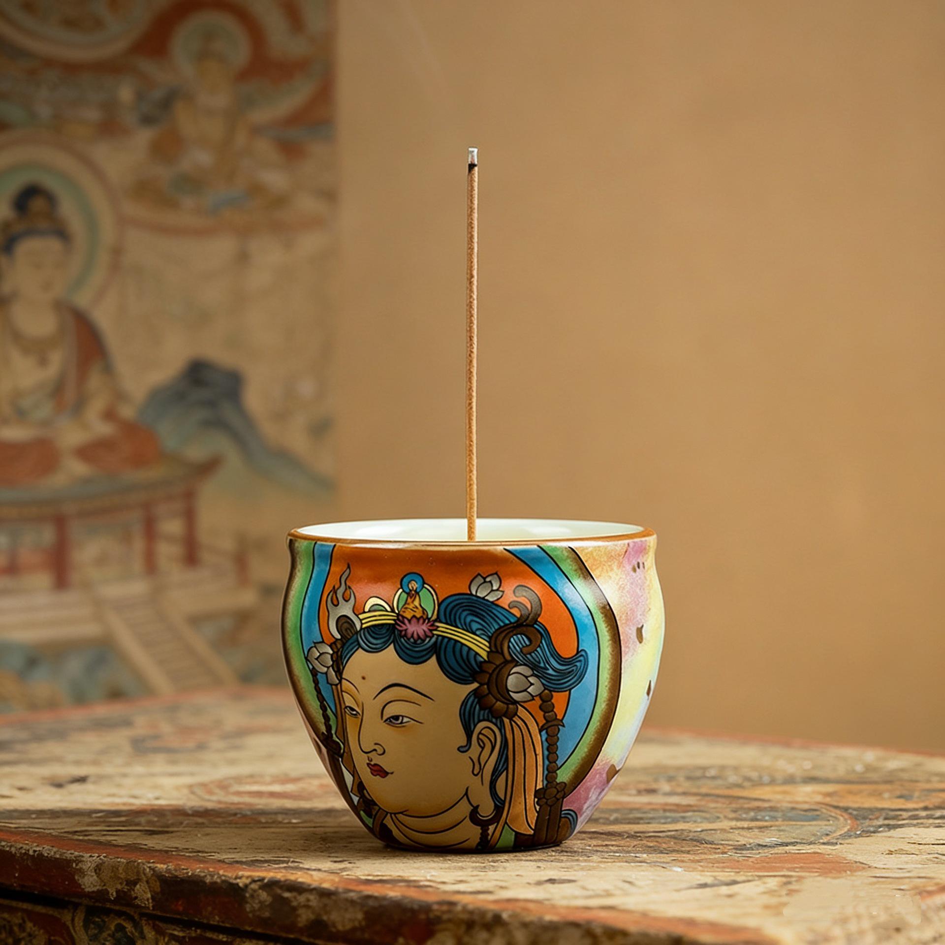 Dunhuang Mogao Grottoes Bodhisattva Incense Burner & Ash-Free Vertical Holder for Home or Tea Room