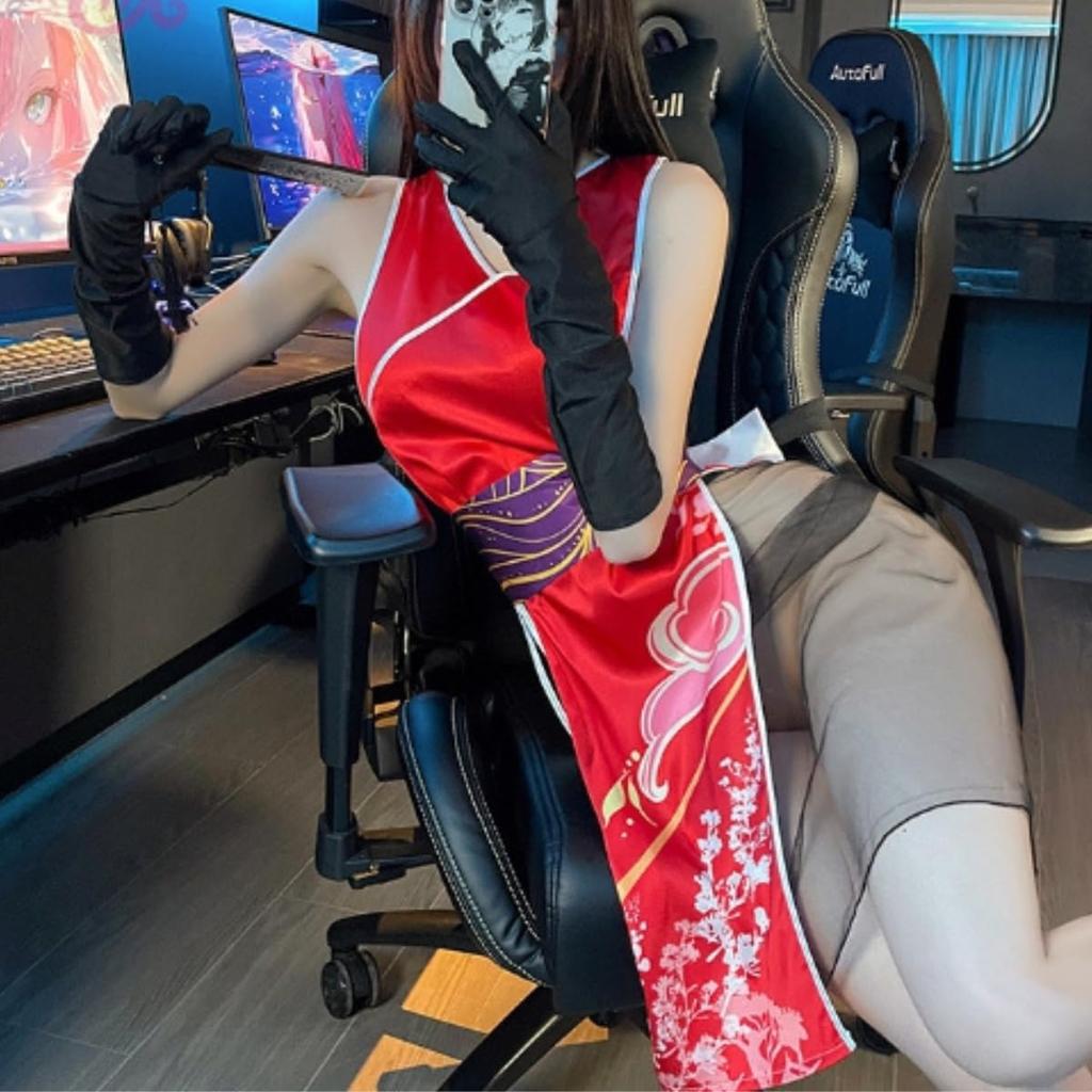 [trakvec] Vestido Sexy Chinês Feminino, Fantasia de Ninja Mai Shiranui, Cheongsam (Azul)
