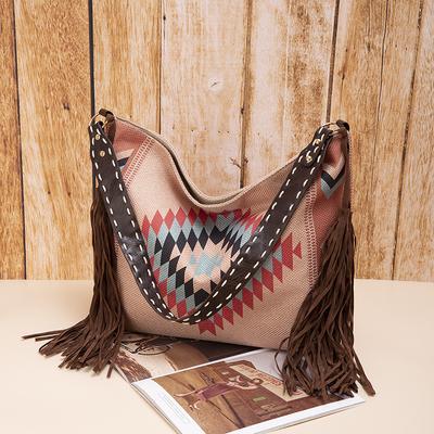Vintage Bohemian Weaving Flow Whiskers Shoulder Large Bag Cross Border Women's Bag