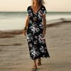 Summer Dress Women's Long Boho Beach Dress Elegant Maxi Dress V-Neck Short Sleeve Summer Tunic Dress Light Airy