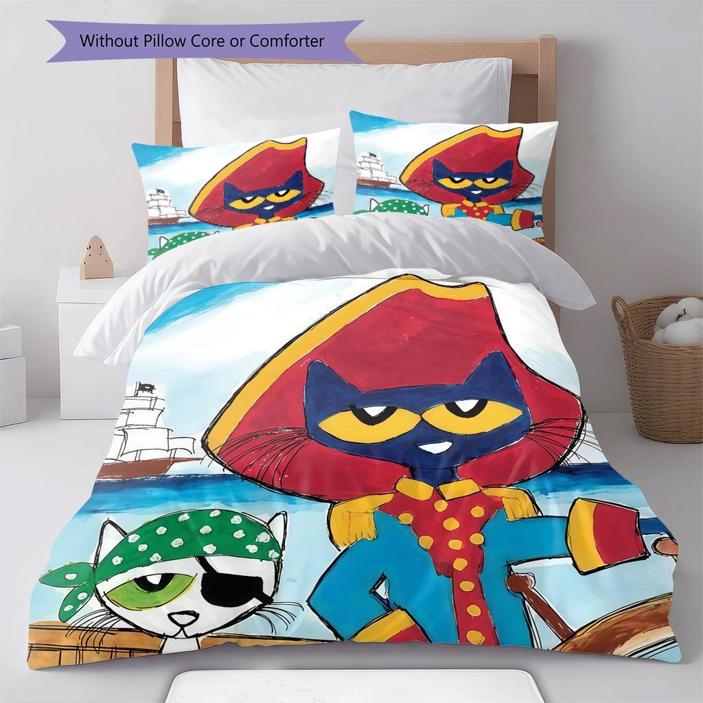 Pete Cat Dream Bedding Quilt Set Quilt Cover Pillowcase Home Decoration Birthday Gift (1 * duvet cover + 2 * pillowcase, without core)