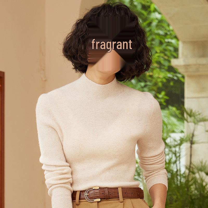 Premium Autumn/Winter Cashmere Knit Top: Soft, Smooth, Half-High Collar Sweater