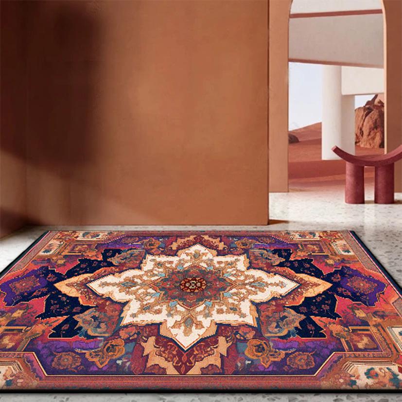 Persian Retro Rugs for Living Room Luxury Decoration Home Sofa Non-slip Foldable Carpet Bedroom Bedside Washable Plush Floor Mat