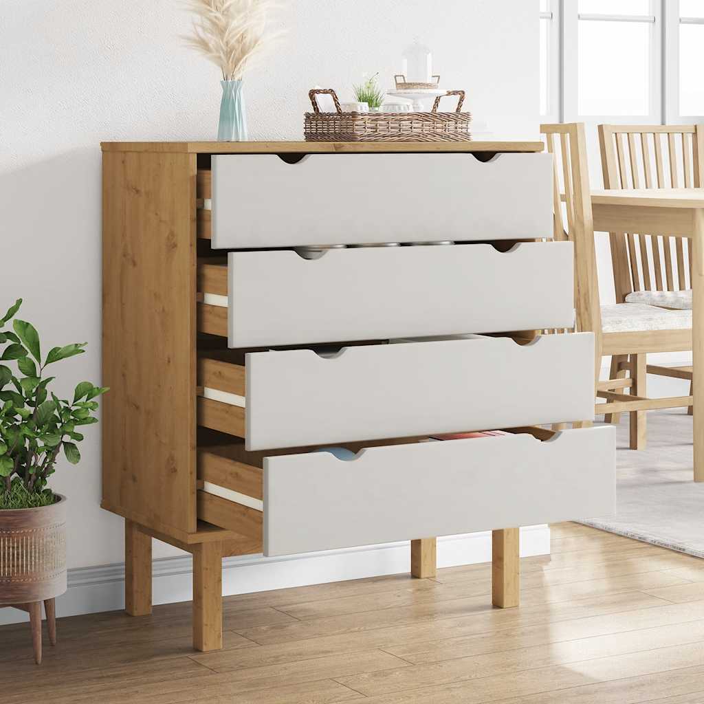 OTTA Drawer Cabinet Brown & White 76.5 X 39.5 X 90 Cm Solid Wood