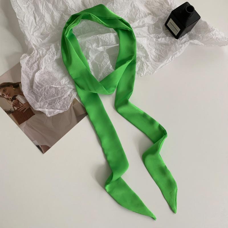 Long solid color silk scarf girl professional versatile thin narrow solid color small scarf streamer tied bag