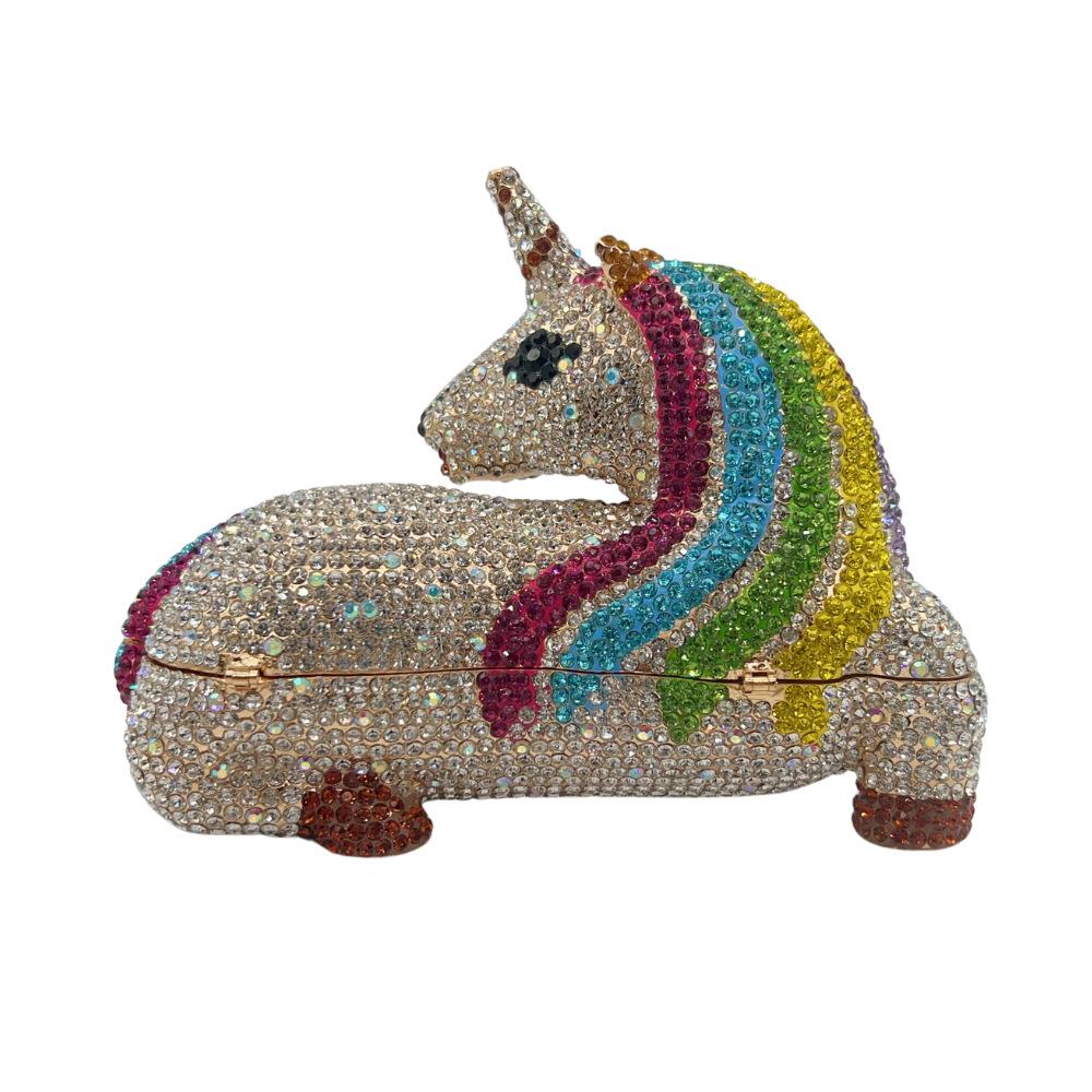 

Champagne Unicorn Shape Formal Rhinestone Clutch Bag Women Crystal Evening Purses and Handbags Luxury Dinner Clutches Bags 18cmX14cmX7.5cm