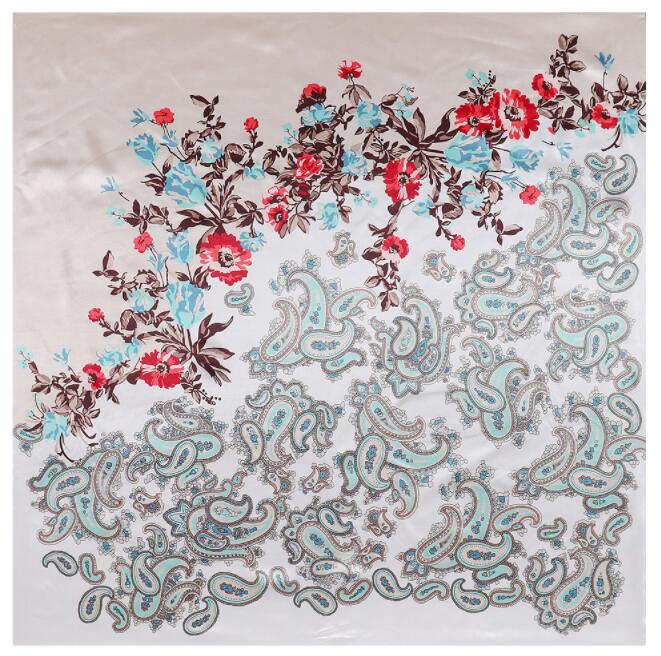 90cm Silk square Scarf Cashew Flower Design Luxury Brand Neckerchief Muslim Headscarf Square Scarf Lady Foulard Female Bandana