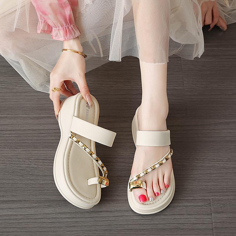 Fashion CRLAYDK Fashion Sandals for Women Slip On PU Leather Flip Flop Slides Ladies Casual Walking Summer Platform Beach Slippers