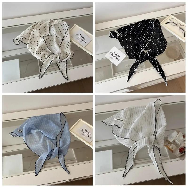 Korean Sweet Neckerchief Polka Dot Headband Turban Fashion  Fresh Small Scarf Thin Striped Triangular Hair Band Girls Headscarf