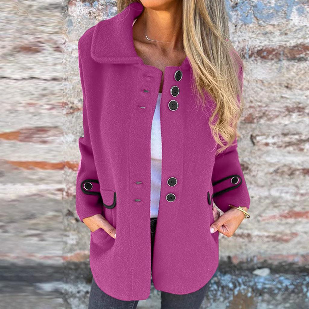 Women's Solid Color Button Lapel Single Breasted Long Sleeved Jacket