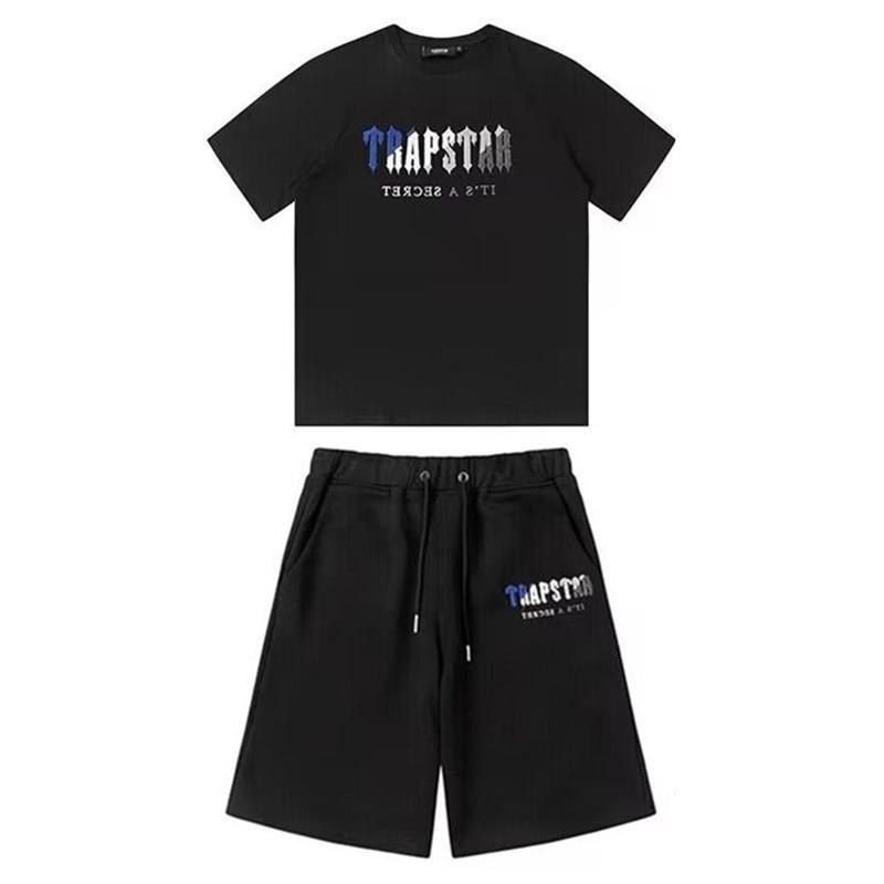 Mens Gradient Letter Embroidered Cotton Tee Shorts Set Streetwear Casual Outfit