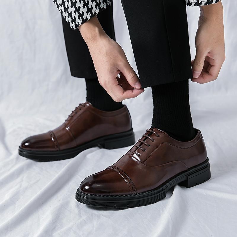 Fashion Business Men Formal Shoes Black-brown Thick-soled Anti-slip Lace-up Business Fashion Brand Leather Shoes Gentlemen Shoe 38-46