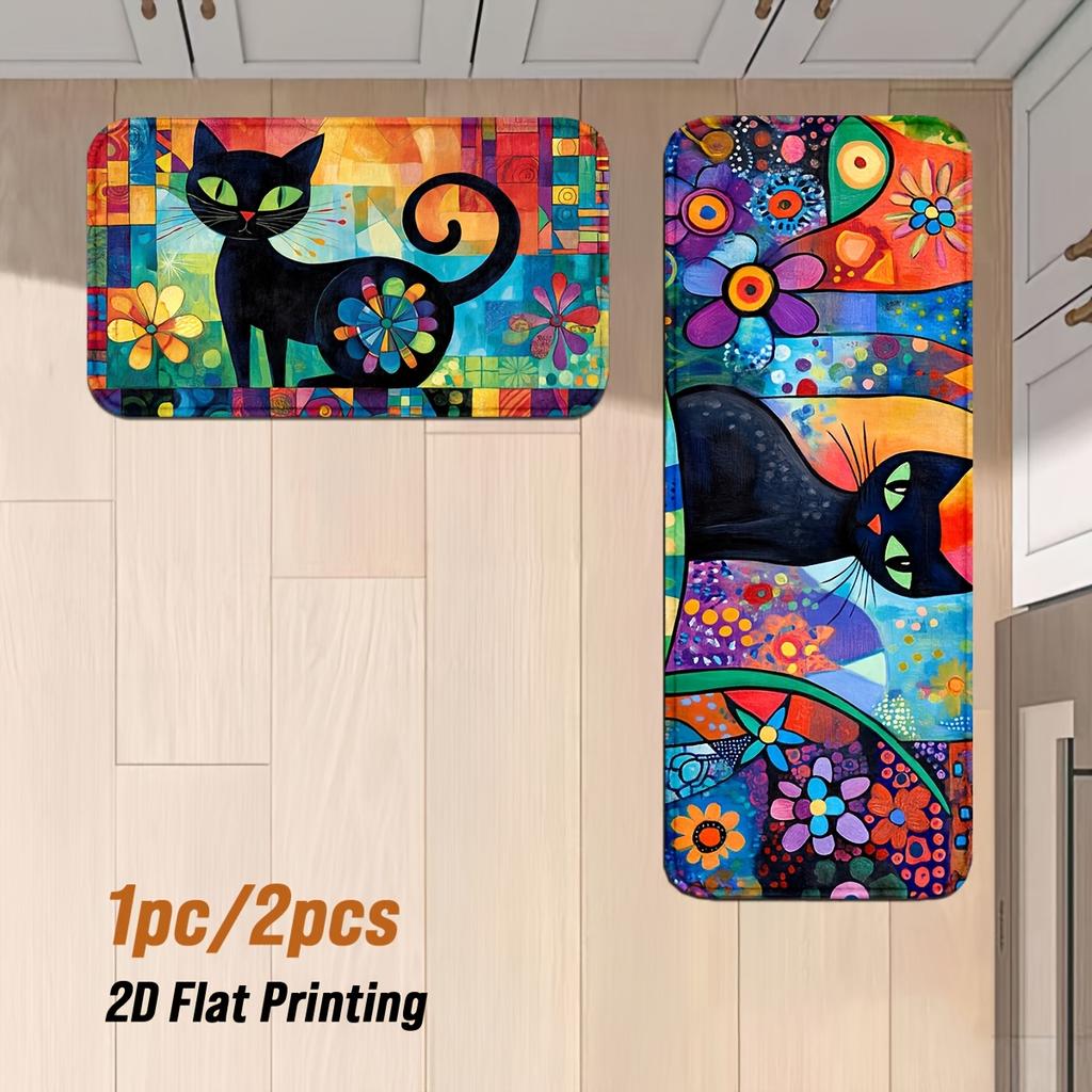Vibrant Cat Print Tile Pattern Doormat Entrance Mat Modern Colorful Rug for Home Decor Apartment Bathroom Entryway