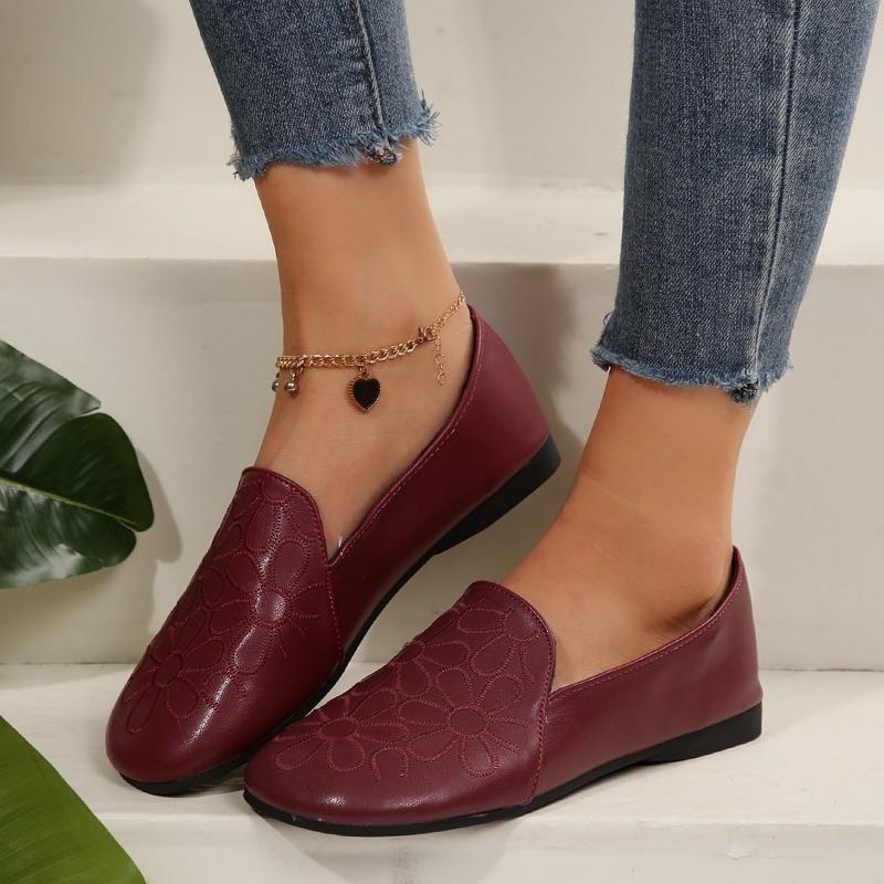 

Туфли-лодочки с круглым носком из мягкой кожи на толстом каблуке, с мелким вырезом, женские, новые, весенние, на низком каблуке, туфли-дудочки, женские, на мягкой подошве, вышитые туфли для мамы 43 бордовый