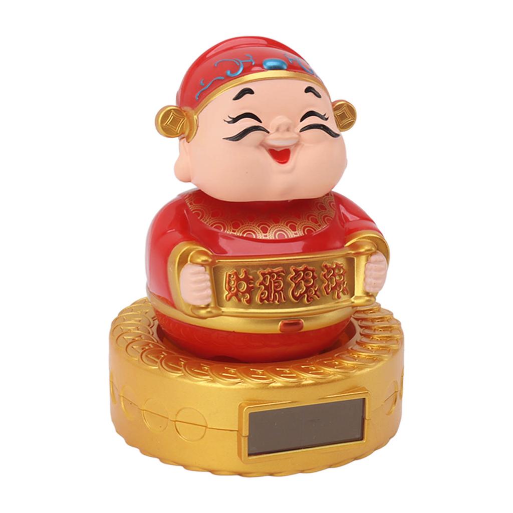 Cai Shen Statue Solar Power Shaking Head Vivid Decorative Chinese Feng Shui Sculpture for Car