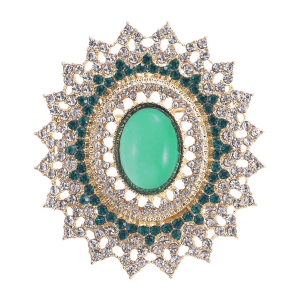 Emerald Oval Rhinestone Brooch - Luxurious Retro Palace Qipao Corsage Accessory
