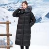 Commuting temperament glossy long cotton-padded clothes women's big fur collar hooded cotton-padded jacket, over the knee long horizontal grid press